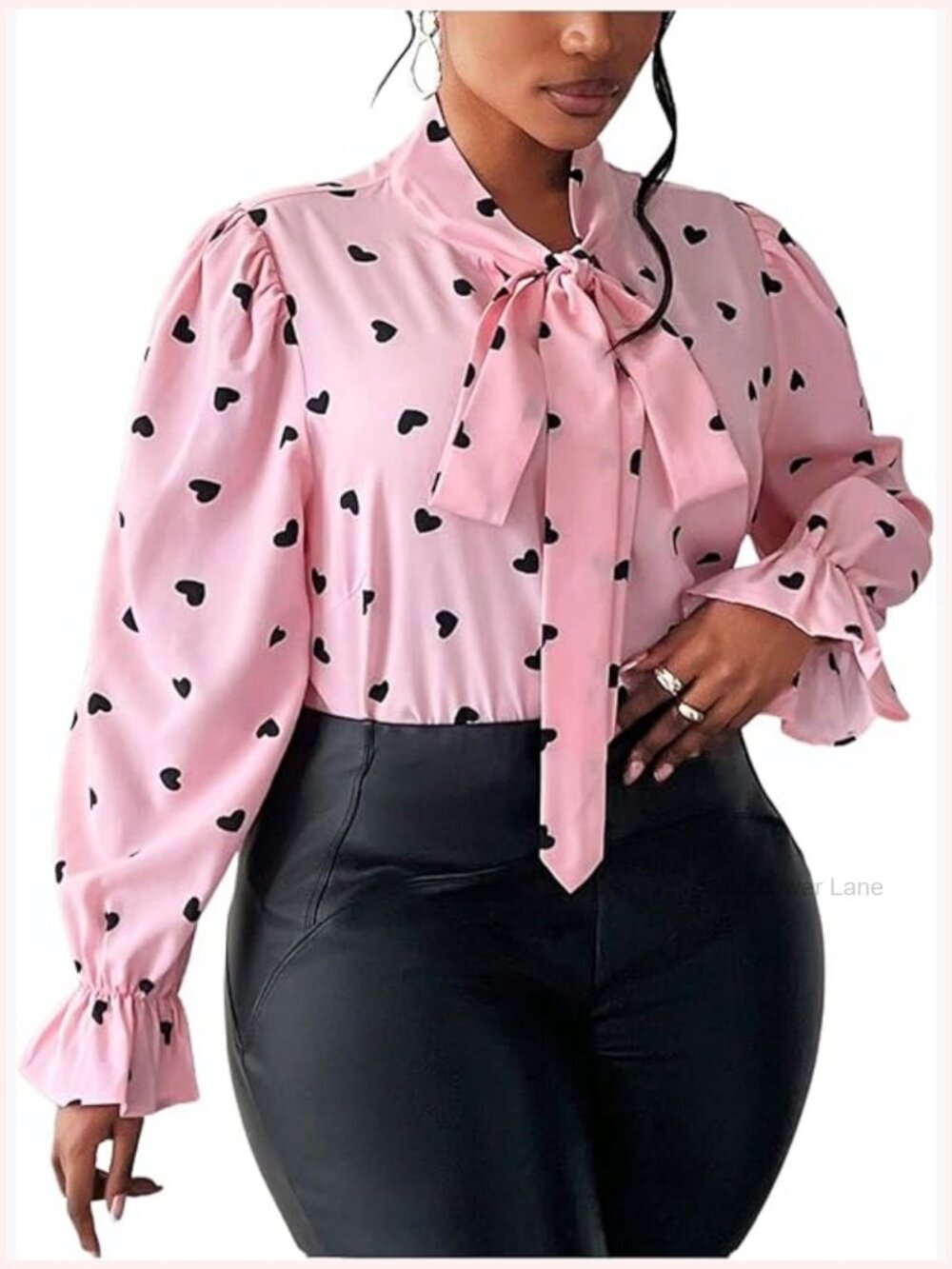 Plus Size Bow Tie Neck Long Sleeve Blouse Office Top